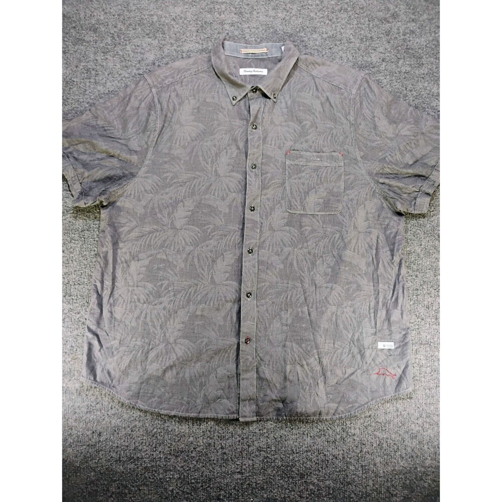 Tommy Bahama Mens XL Gray Tonal Floral Leaf Short Sleeve Button Up Shirt